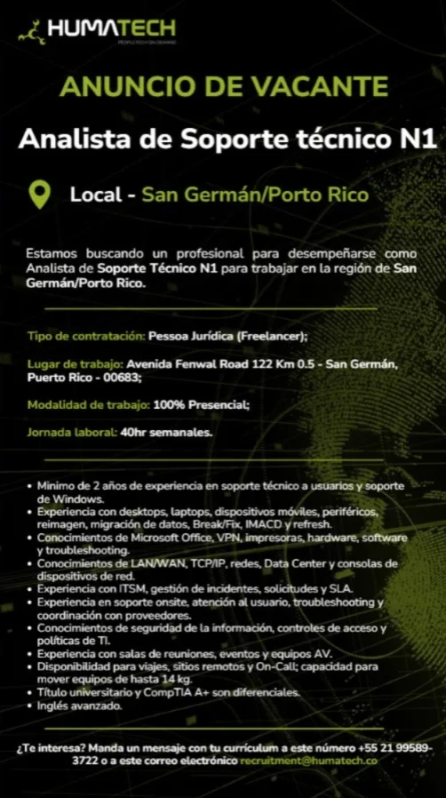 Flyer del anuncio, subido por el patrono